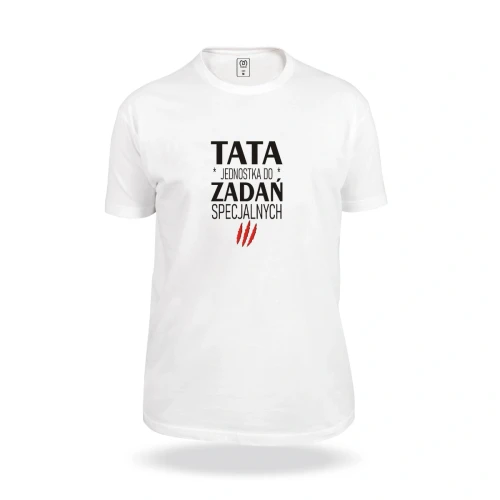 Biała koszulka z napisem Tata do zadań specjalnych dla taty na dzień taty