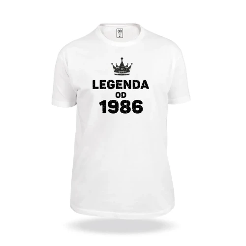 Biała koszulka z napisem Legenda od 1986 na urodziny