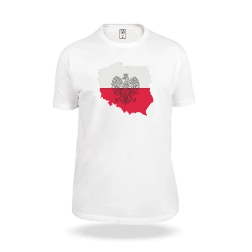 Biała koszulka z motywem Polskiego orła oraz mapy Polski