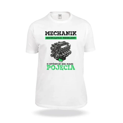 biala-koszulka-z-nadrukiem-mechanik-rozwiazuje-problemy